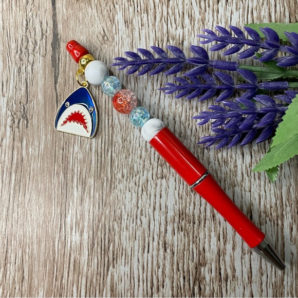 Writing Pen Shark Shell Axolotl Artisan Beaded Silicone Gift Handcrafted Office - Picture 3 of 6